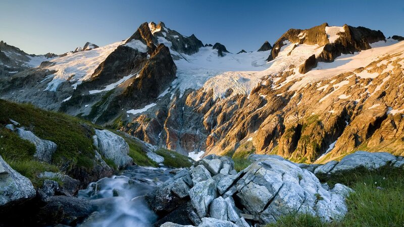 Snow-capped Mountain Range — Blue, Serene, Sunrise, Photograph, Glacier