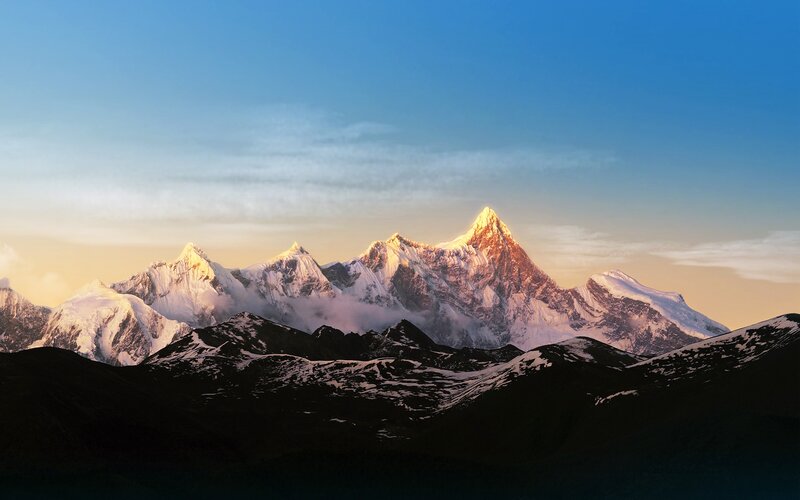 Snow-capped Mountain Range — Blue, Serene, Sunrise, Photograph, Mountains