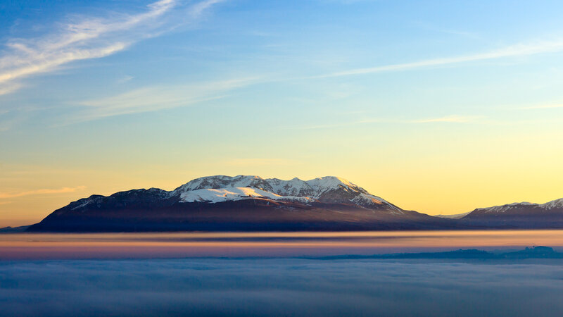 Snow-capped Mountain Range — Blue, Serene, Sunrise