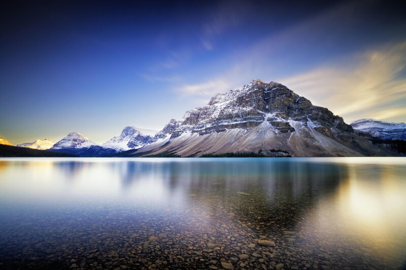 Snow-capped Mountain Range — Blue, Serene, Sunset