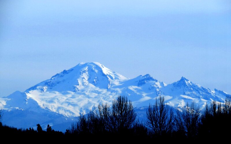 Snow-capped Mountain Range — Blue, Serene, Winter, Photograph, Trees, Sky