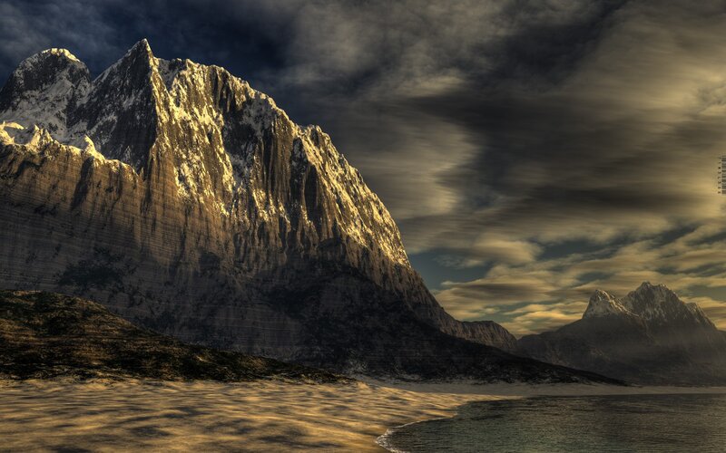Snow-capped Mountain Range — Brown, Dramatic, Sunset