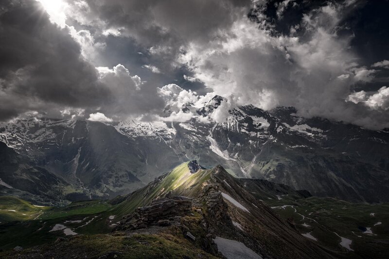 Snow-capped Mountain Range — Gray, Dramatic, Afternoon
