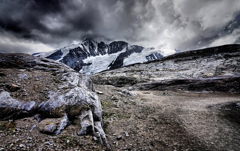 Snow-capped Mountain Range — Gray, Dramatic, Photograph, Mountains