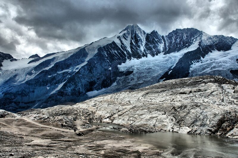 Snow-capped Mountain Range — Gray, Dramatic, Photograph