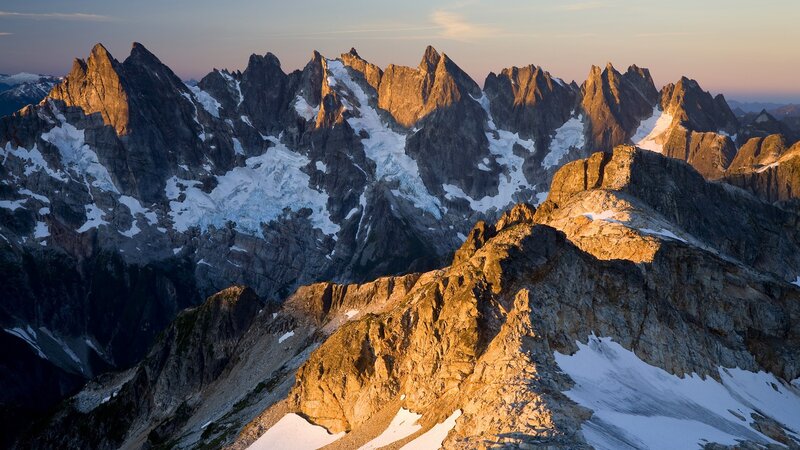 Snow-capped Mountain Range — Gray, Dramatic, Sunset