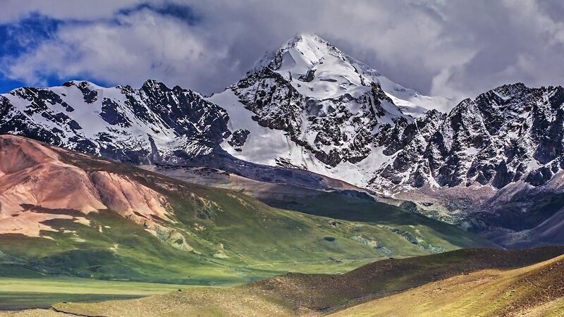 Snow-capped Mountain Range — Green, Dramatic, Photograph, Mountains, Clouds