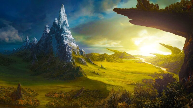 Snow-capped Mountain Range — Green, Dramatic, Sunset