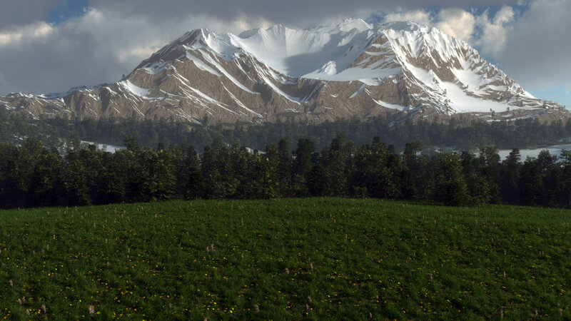 Snow-capped Mountain Range — Green, Serene, Afternoon, 3d Render