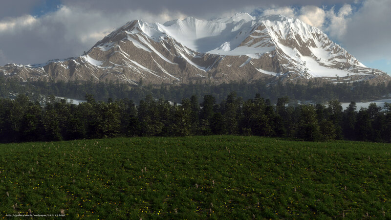Snow-capped Mountain Range — Green, Serene, Afternoon, Digital Art