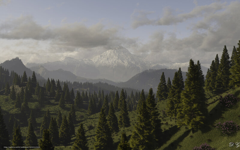 Snow-capped Mountain Range — Green, Serene, Morning, 3d Render