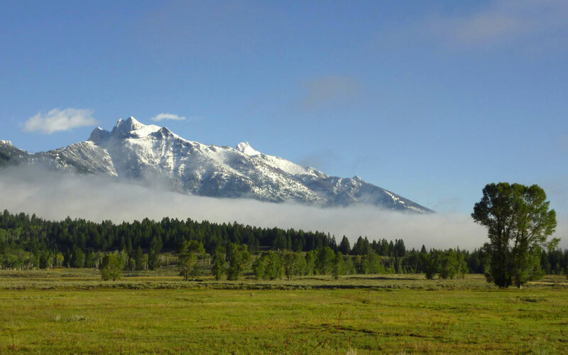 Snow-capped Mountain Range — Green, Serene, Morning