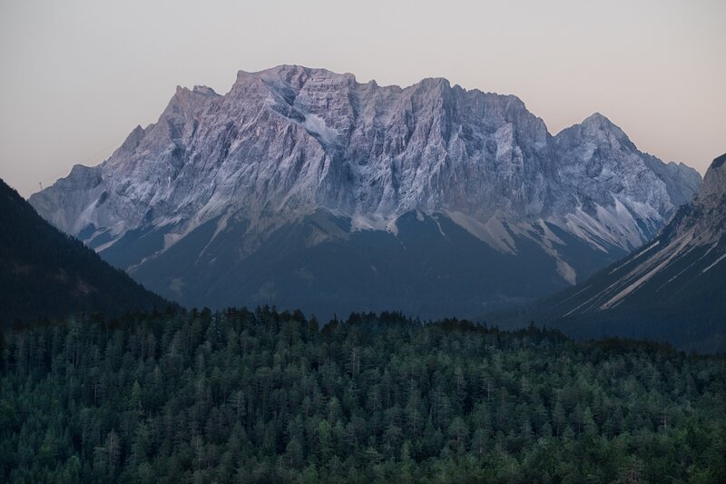 Snow-capped Mountain Range — Green, Serene, Sunset, Photograph, Forest