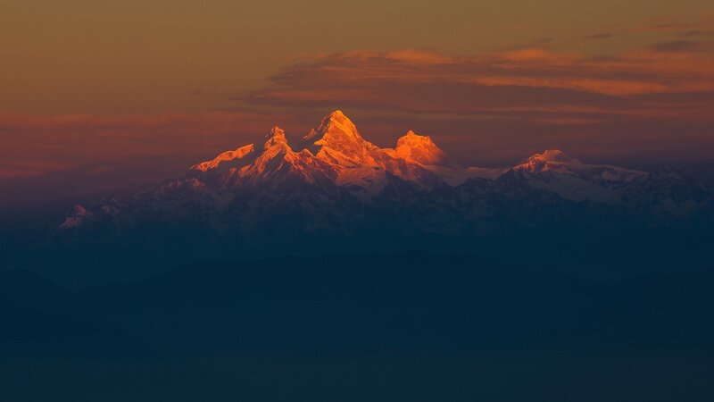 Snow-capped Mountain Range — Orange, Dramatic, Sunrise, Photograph, Mountains, Clouds