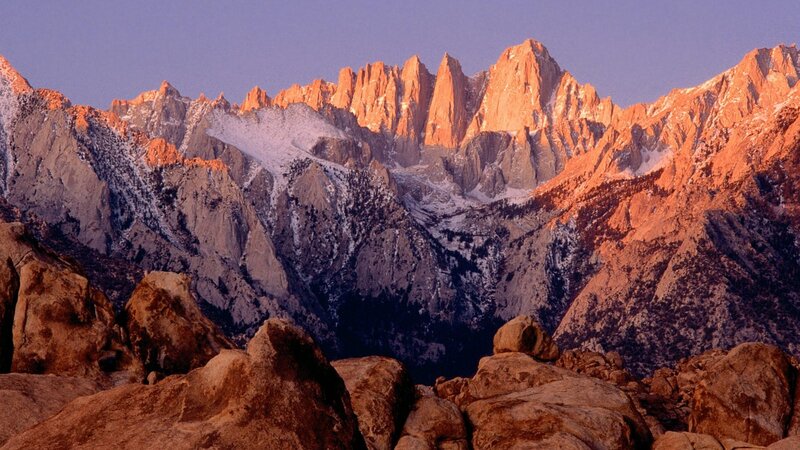 Snow-capped Mountain Range — Orange, Dramatic, Sunrise, Photograph, Rocks
