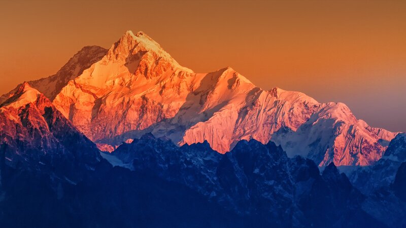 Snow-capped Mountain Range — Orange, Dramatic, Sunset, Photograph, Mountains, Sky
