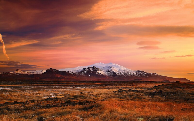 Snow-capped Mountain Range — Orange, Dramatic, Sunset, Photograph