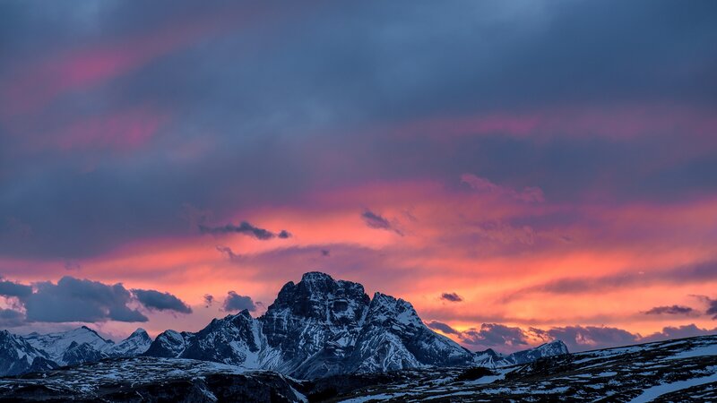 Snow-capped Mountain Range — Pink, Dramatic, Sunset, Photograph