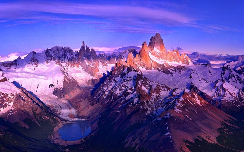Snow-capped Mountain Range — Purple, Dramatic, Sunrise