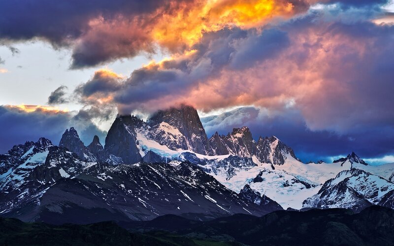 Snow-capped Mountain Range — Purple, Dramatic, Sunset, Photograph, Clouds