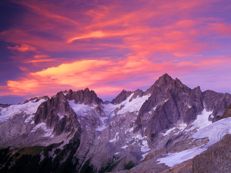 Snow-capped Mountain Range — Purple, Dramatic, Sunset, Photograph