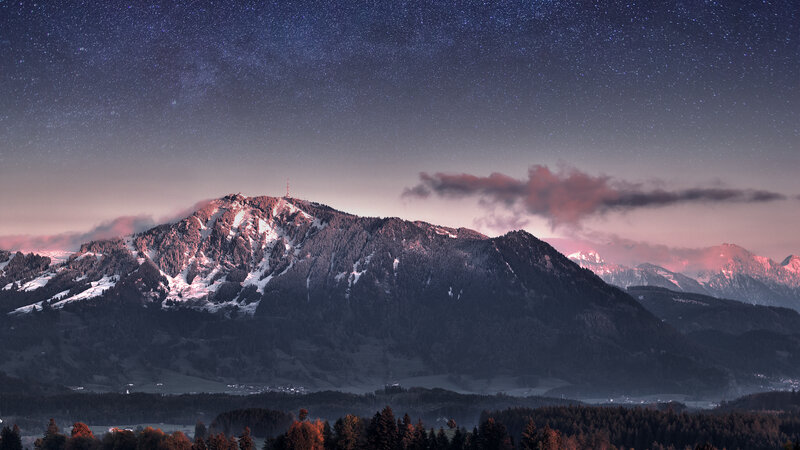 Snow-capped Mountain Range — Purple, Serene, Night