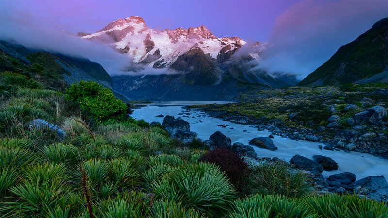 Snow-capped Mountain Range — Purple, Serene, Sunrise