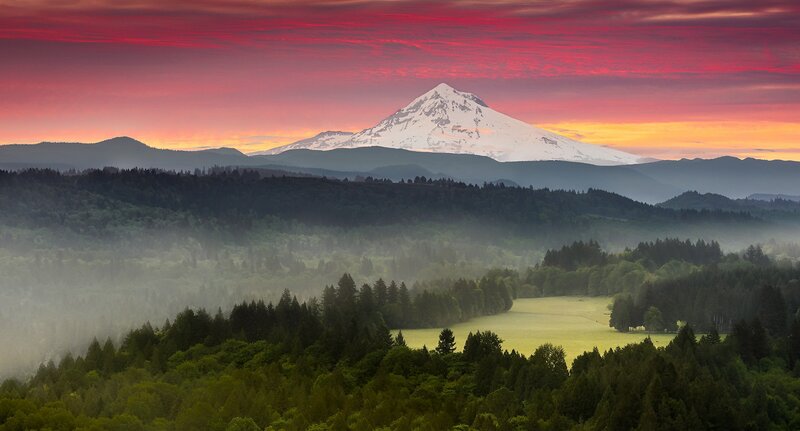 Snow-capped Mountain — Red, Dramatic, Sunset, Photograph