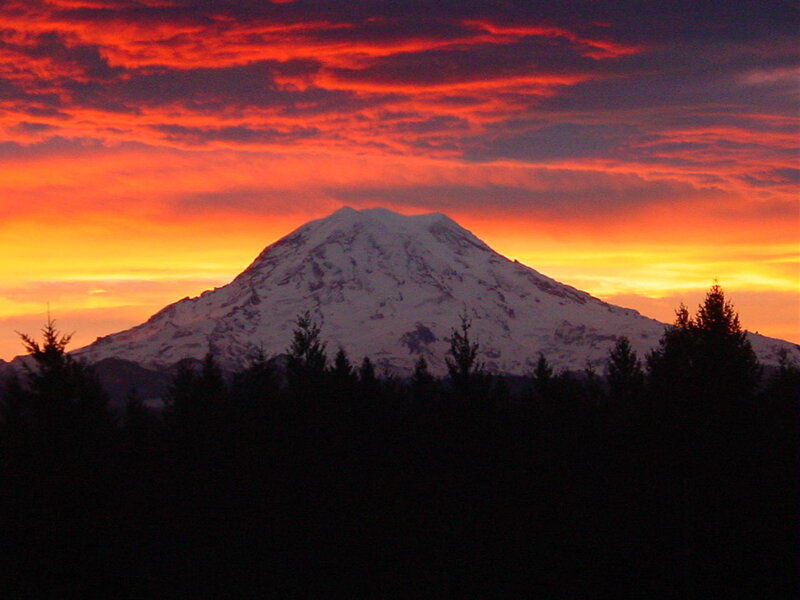 Snow-capped Mountain — Red, Dramatic, Sunset