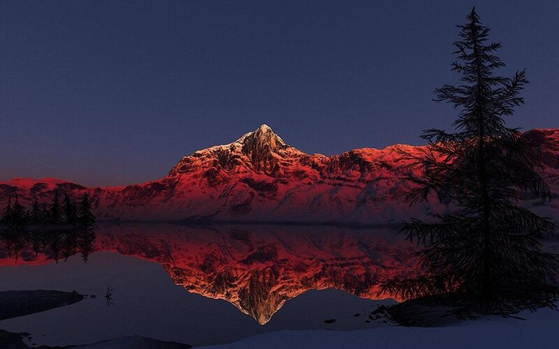 Snow-capped Mountain — Red, Dramatic