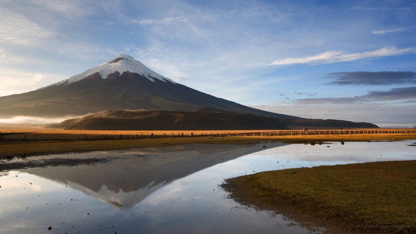 Snow-capped mountain reflected in water
