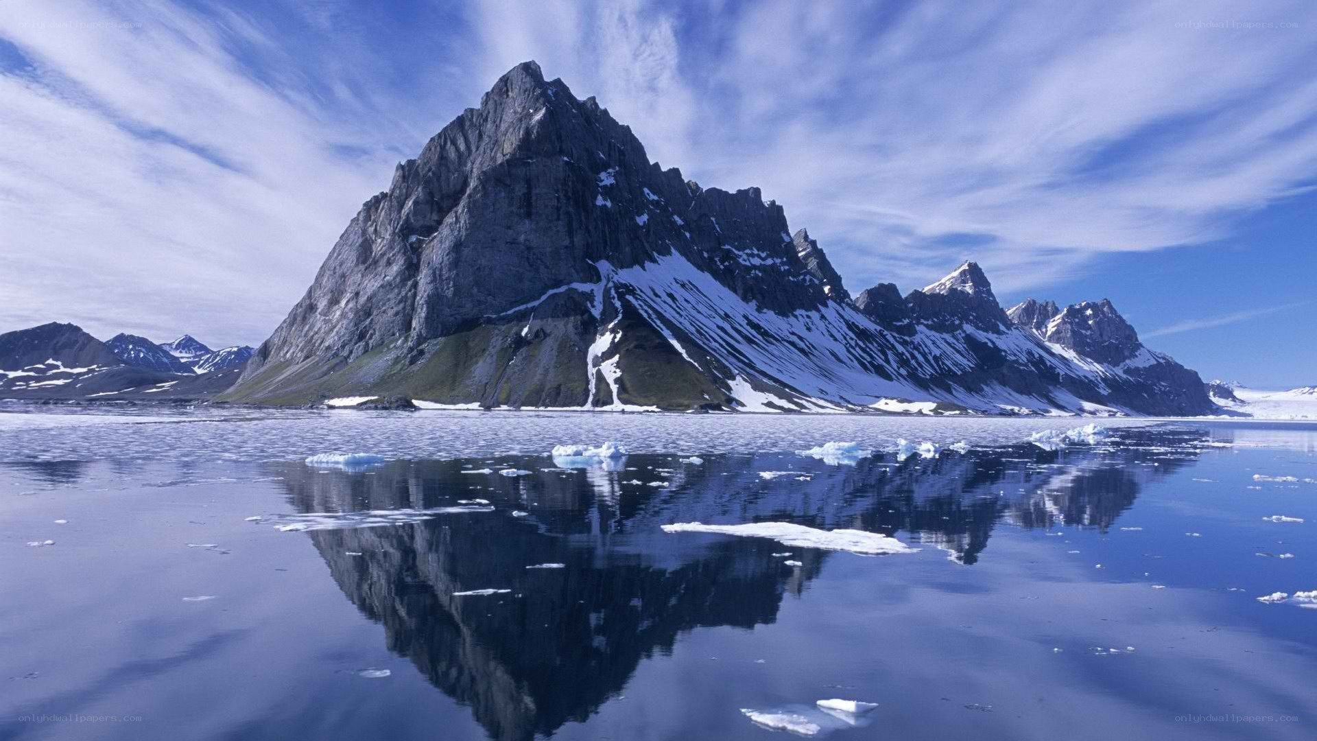 Snow-capped mountain reflection