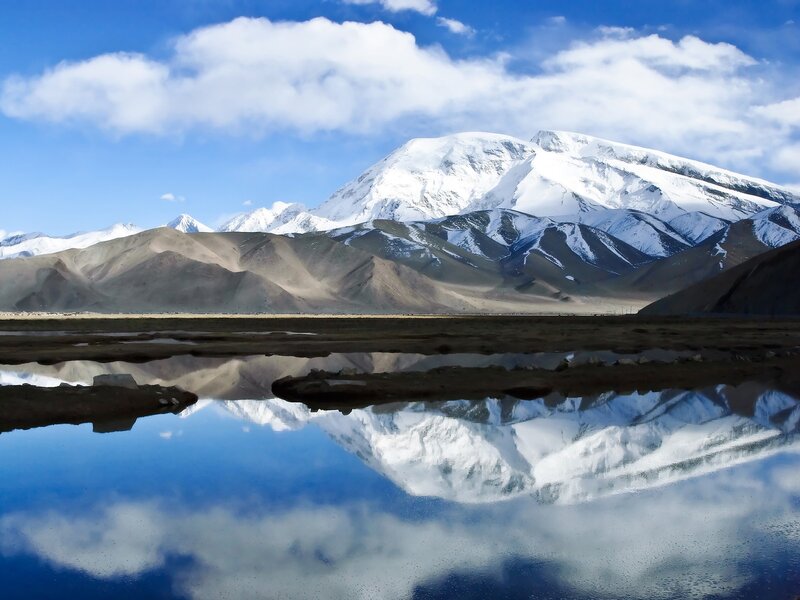Snow-capped mountain reflection
