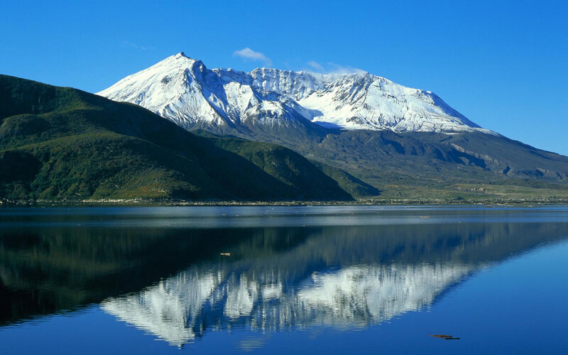 Snow-capped Mountain Reflection — Blue, Serene, Afternoon, Photograph