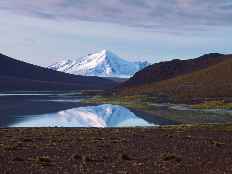 Snow-capped Mountain Reflection — Blue, Serene, Sunset, Photograph, Lake, Desert