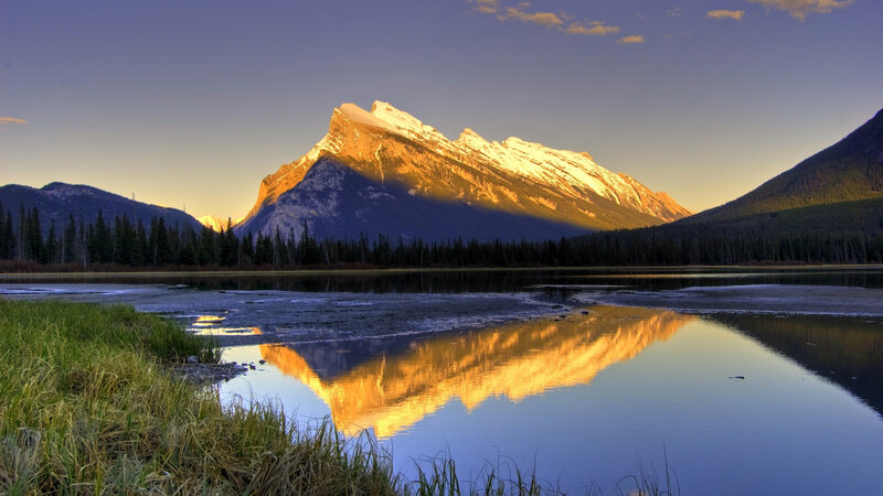 Snow-capped Mountain Reflection — Blue, Serene, Sunset, Photograph, Lake, Forest