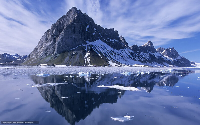 Snow-capped Mountain Reflection — Blue, Serene, Winter, Photograph, Icebergs
