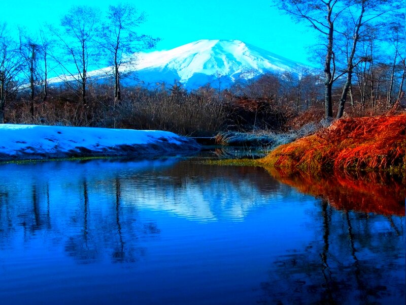 Snow-capped Mountain Reflection — Blue, Serene, Winter, Photograph, River