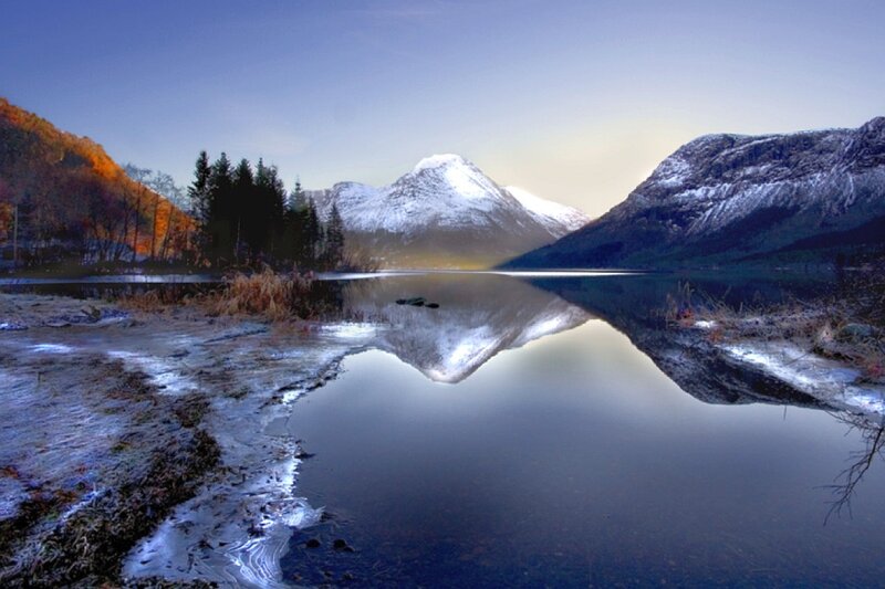 Snow-capped Mountain Reflection — Blue