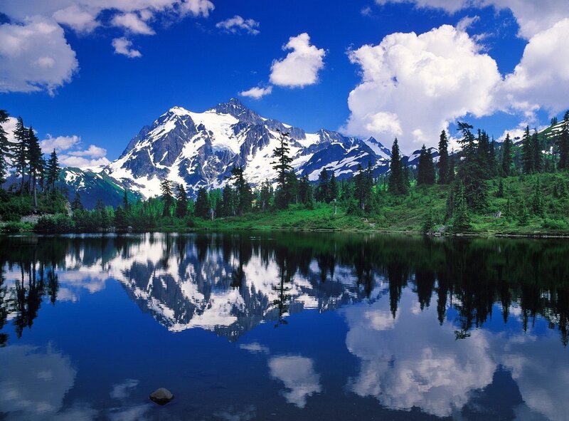 Snow-capped Mountain Reflection — Clouds