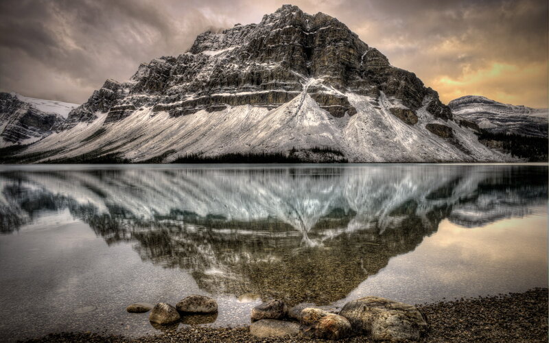 Snow-capped Mountain Reflection — Gray, Dramatic