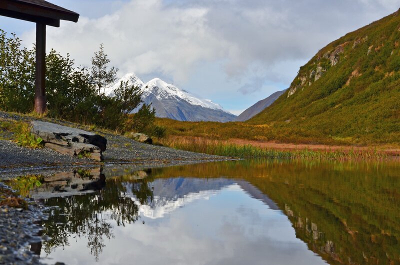 Snow-capped Mountain Reflection — Green, Serene, Afternoon