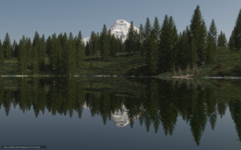 Snow-capped Mountain Reflection — Green, Serene, Morning, 3d Render