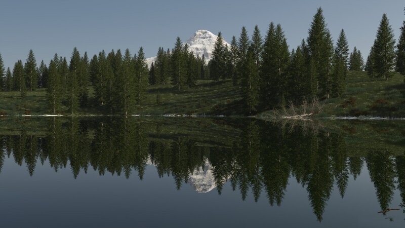 Snow-capped Mountain Reflection — Green, Serene