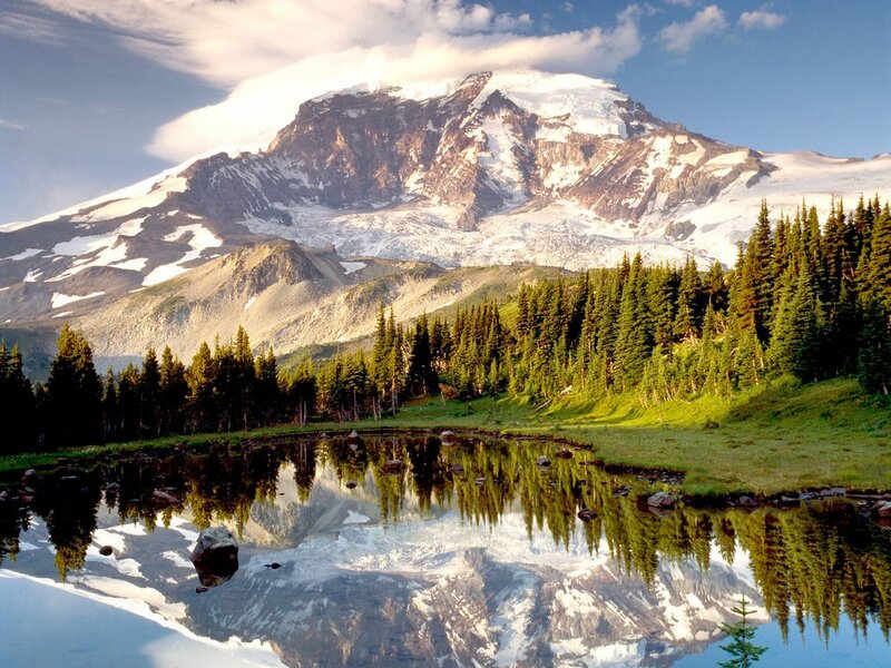 Snow-capped Mountain Reflection — Green