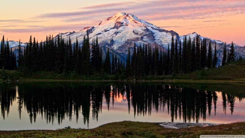 Snow-capped Mountain Reflection — Pink