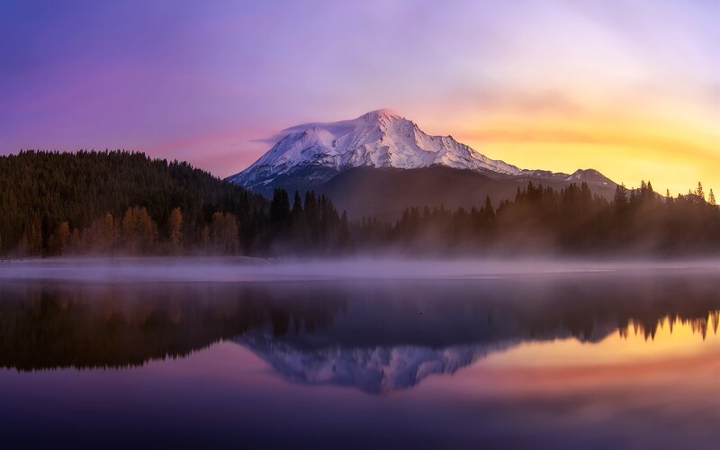 Snow-capped Mountain Reflection — Purple, Serene, Sunrise