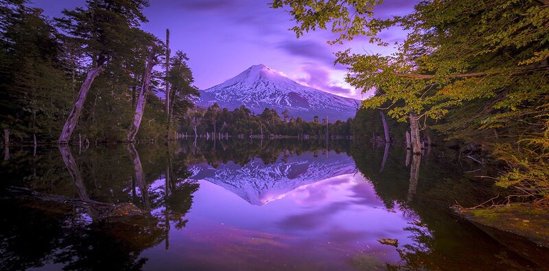 Snow-capped Mountain Reflection — Purple, Serene