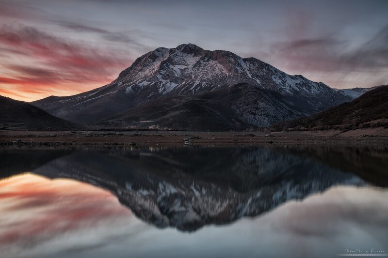 Snow-capped Mountain Reflection — Red
