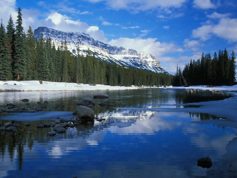 Snow-capped Mountain River — Blue, Serene, Winter, Photograph